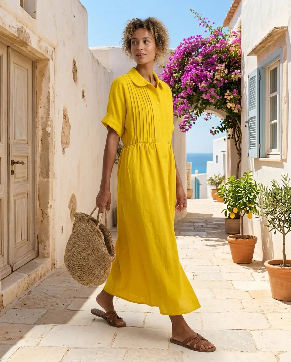 ALTEA Hemdblusenkleid – Premium-Leinenoptik